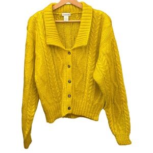 Vintage Turquoise Mohair Cardigan Chunky Knit Citron Retro Fuzzy Sweater Winter